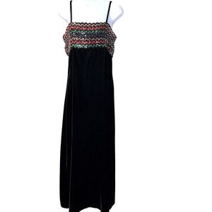 Vintage 70s Black Maxi Dress Sequined Small (Tagged 13) Retro Cocktail Evening